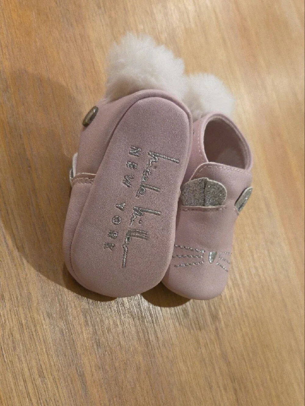 Nicole Miller Baby Shoes Pink Bunny Pom Moccasins